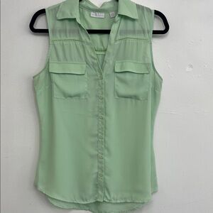 New York & Company Mint Green Sleeveless Button-Down Shirt